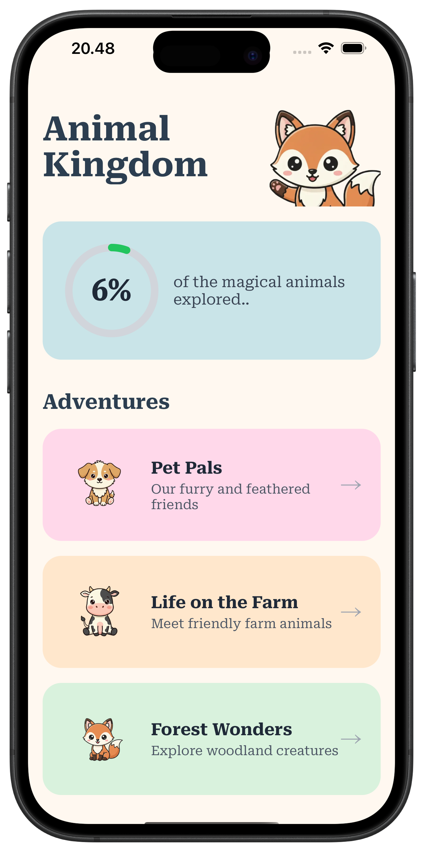 Animal Kingdom App Home Screen
